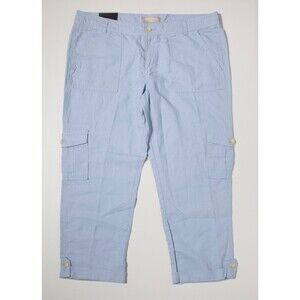 NWT Banana Republic Martin Fit Cargo Capri Pants Light Blue Linen Blend Women 12